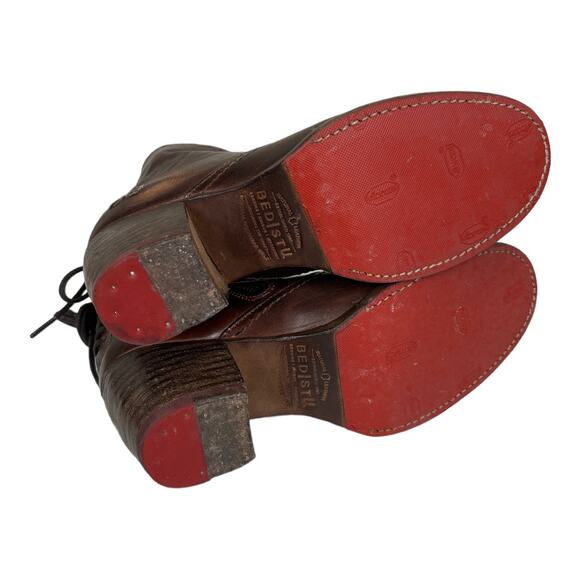 Bed Stu Xena Ankle Booties 6 Brown Leather Distressed Heel Lace Back Rustic - Picture 6 of 7